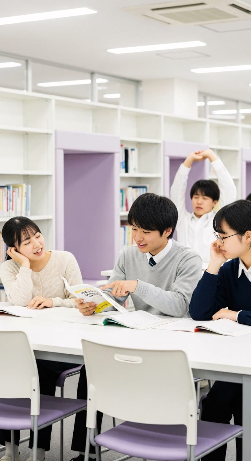 Readers at a shared table in the ground-floor study room, books and notes spread out between them