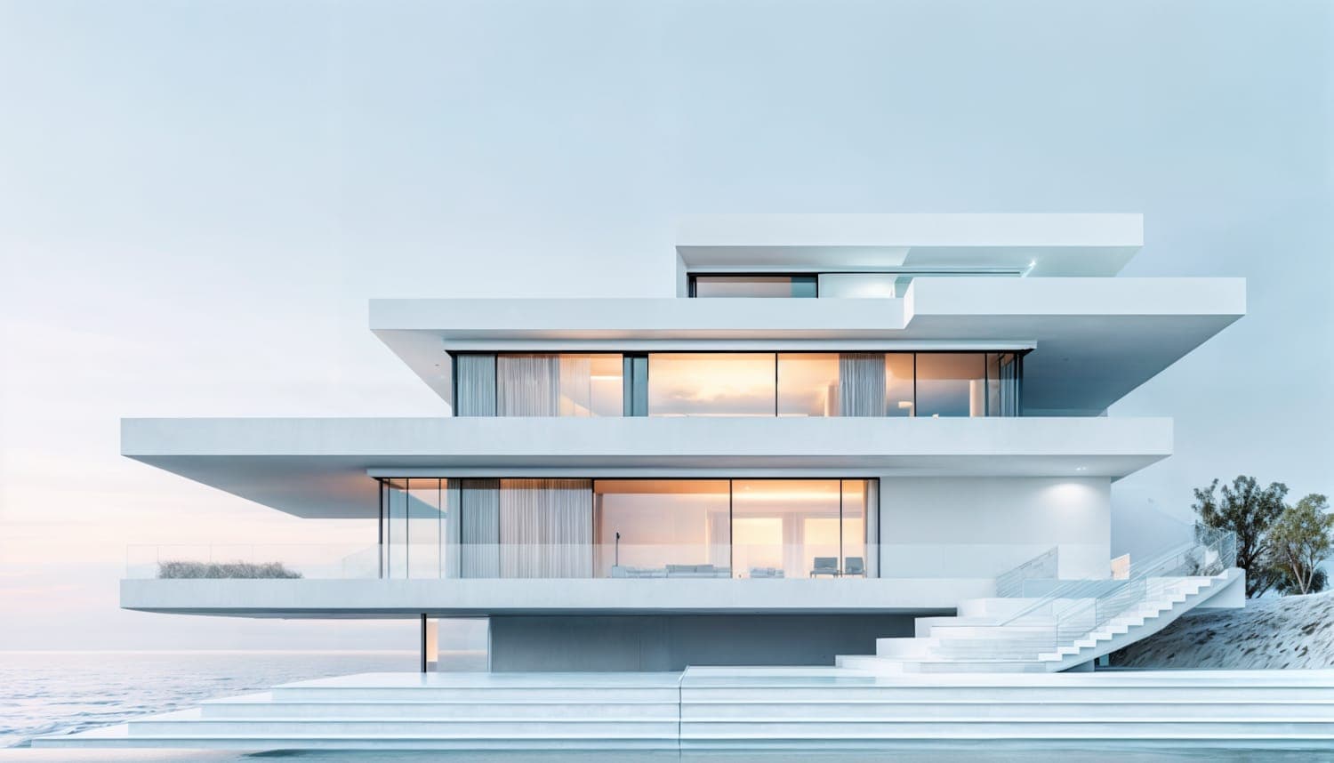 Kestrel Ridge House by Archway: a low, geometric house with large windows set against open sea and sky